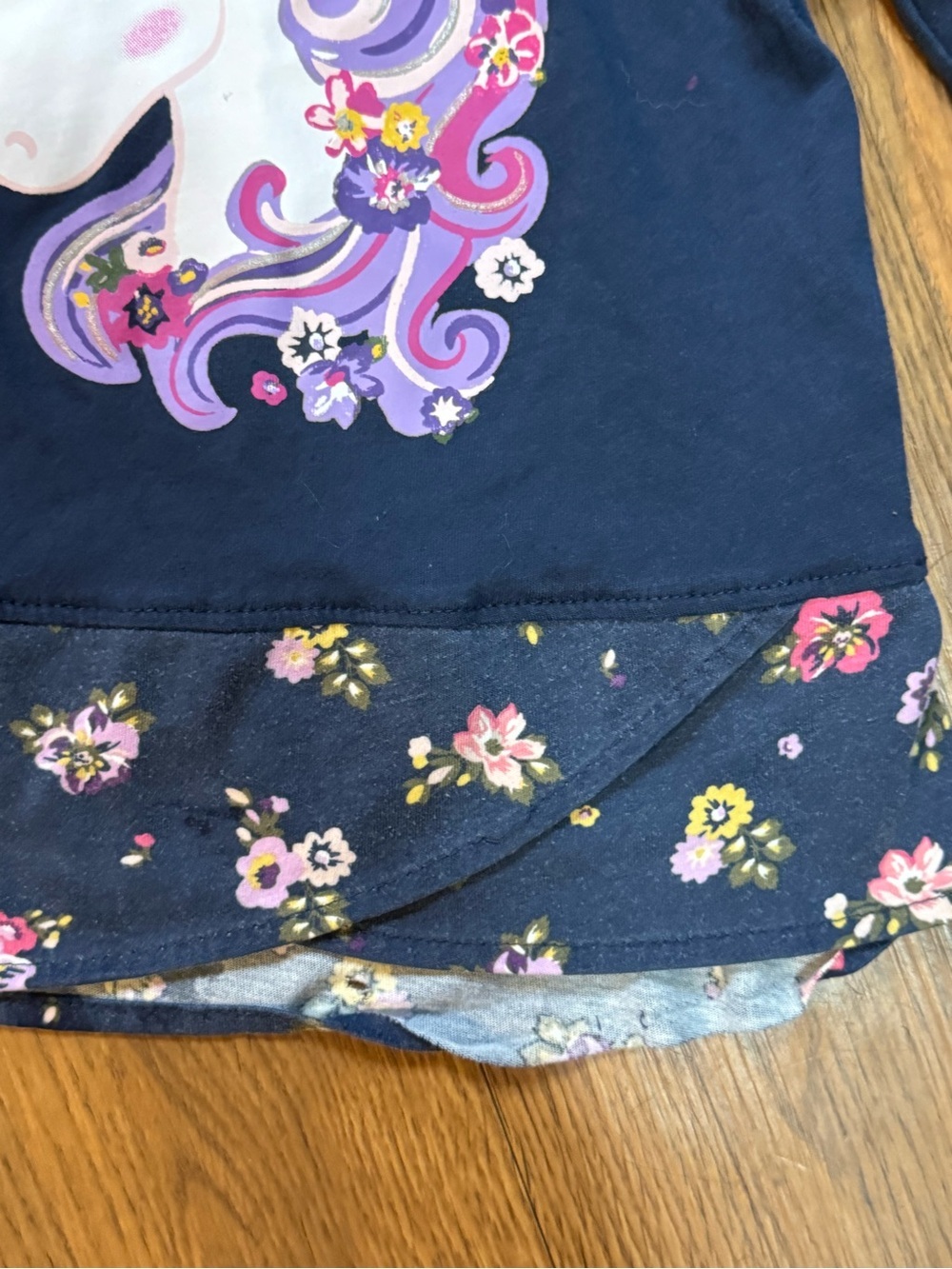 Garanimals Navy Hooded Top with Unicorn and Floral Hem - Picture 4 of 8